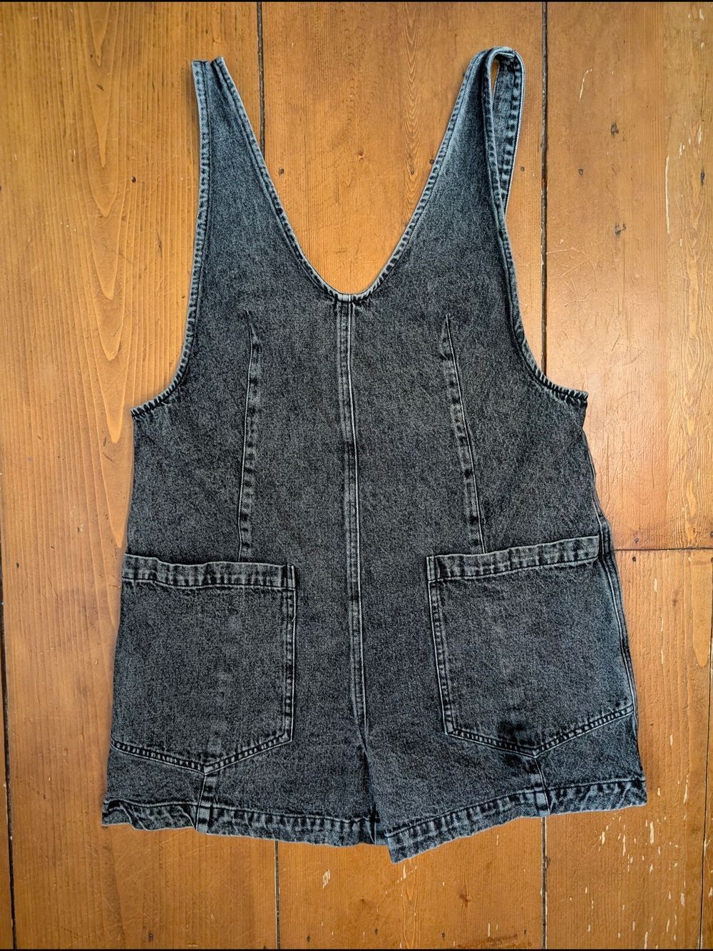 BiBi Black Washed Denim Shortall Size Medium Overalls Romper